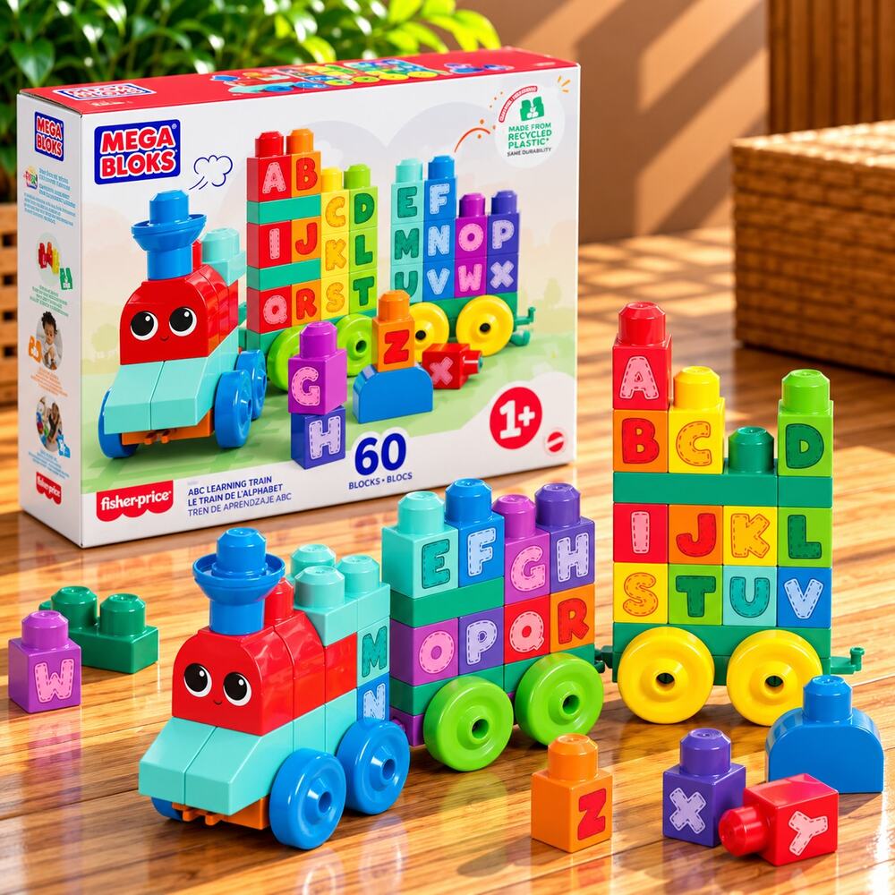 NWT Mattel Mega Bloks ABC Learning Train Building Set Multicolored 60 Pc1+ Years